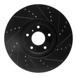 Infiniti Q60 Brake Rotor (1) - Front Left - R1 Concepts - Drilled & Slotted - Black - `07-`15